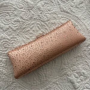 Rose gold rhinestone evening bag clutch with chain
